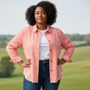 Coldwater Creek Paisley Shirt/ jacket Women's‎ XXL Coral Stretchy